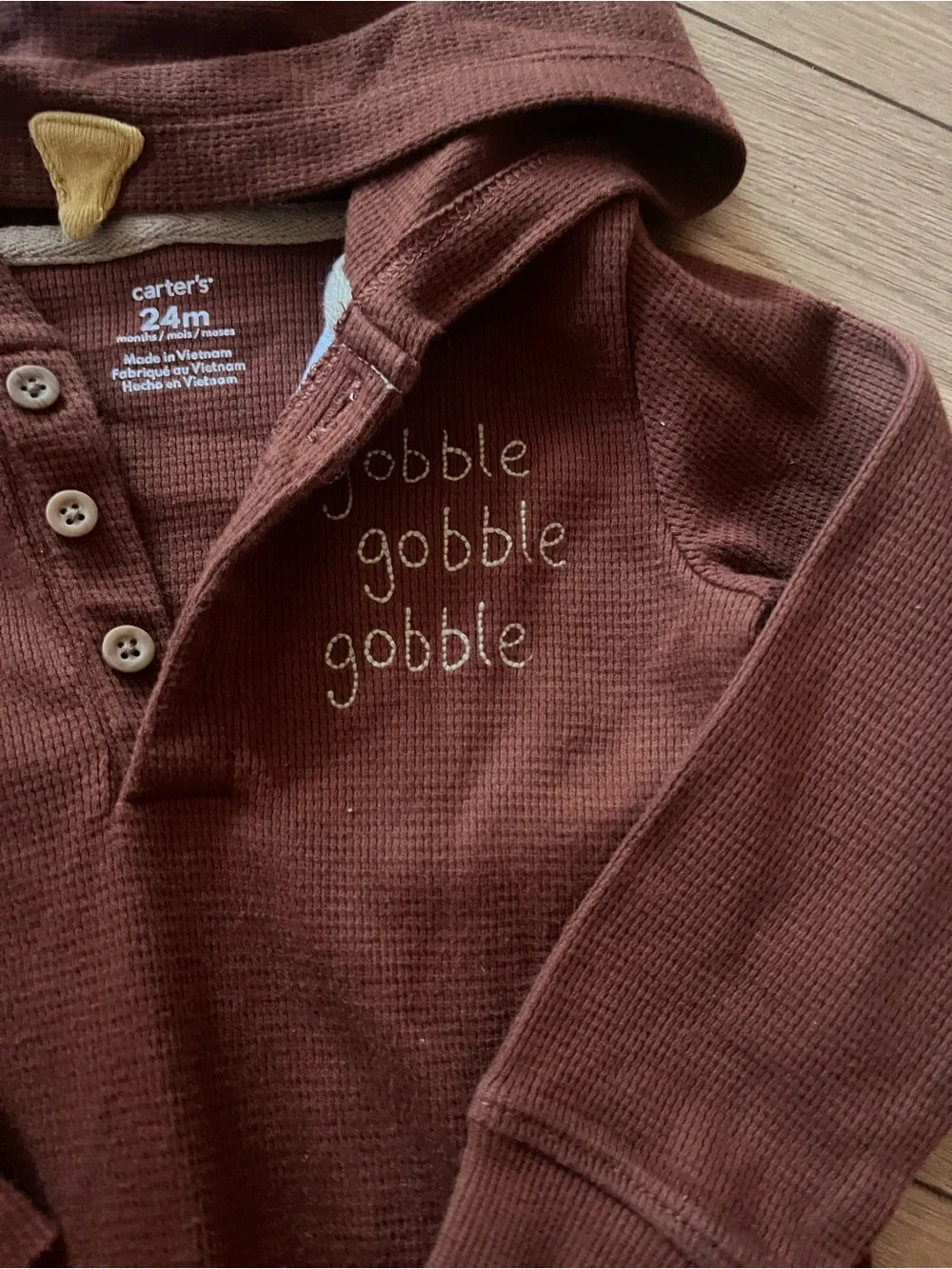 Carter's Brown 'Gobble Gobble' Hooded Waffle Romper